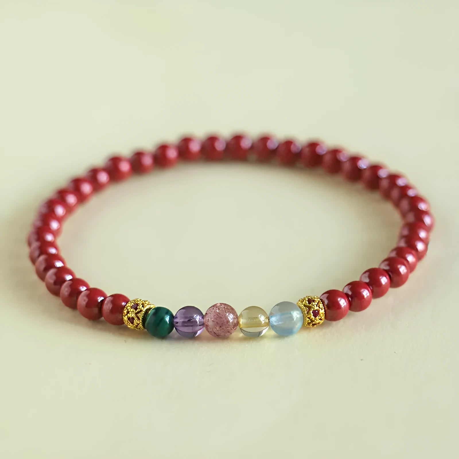 Purple gold cinnabar crystal string beads handcrafted bracelet 4mm or 6mm couple style