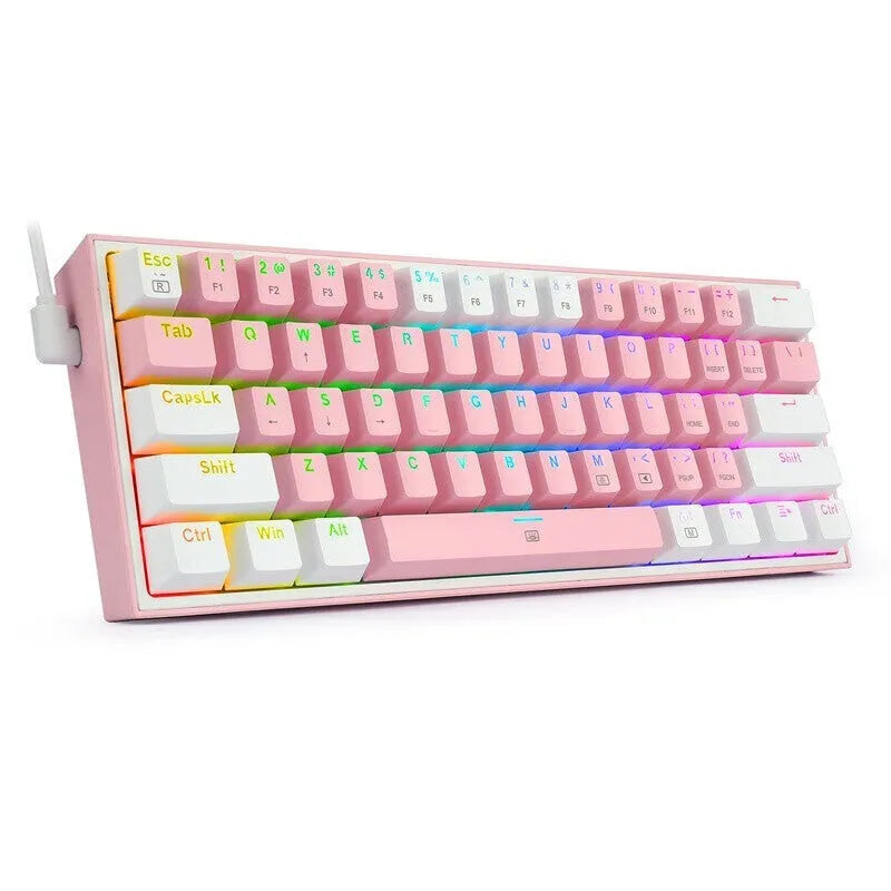 White pink RGB illuminated mechanical keyboard with dual colour keycaps and multimedia controls