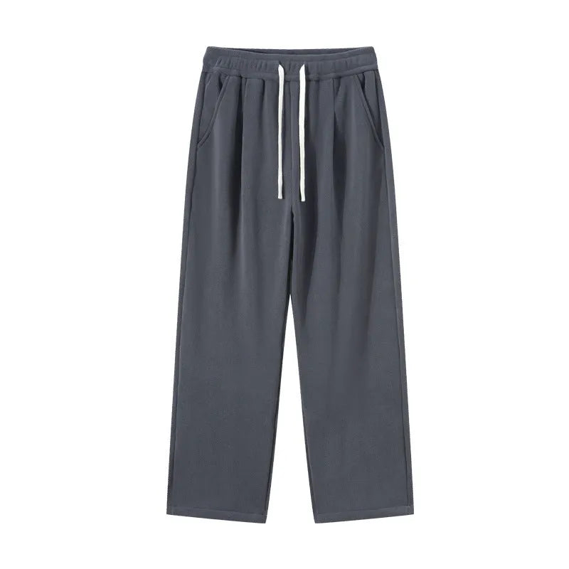 Men's double-sided polar fleece winter trousers with wool lining in Korean loose fit style