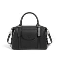 Genuine leather women's handbag in black, brown, or elephant grey with contrast stitching.