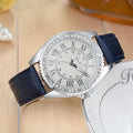 Women's Roman scale gear watch with 40mm alloy dial, faux leather strap, needle buckle, 41g weight, shown in Black
