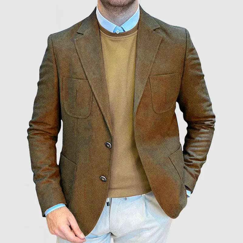 Men's cotton casual suit in retro style with loose fit design