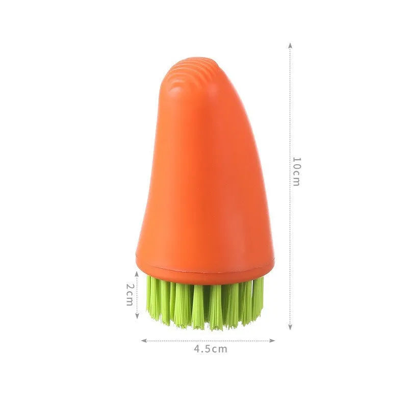 Carrot-shaped nylon cleaning brush in orange colour with radish pattern design