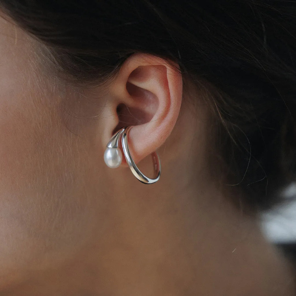 Geometric pearl ear bone clip 27mm x 19.5mm copper with 18K gold inlay in gold or silver