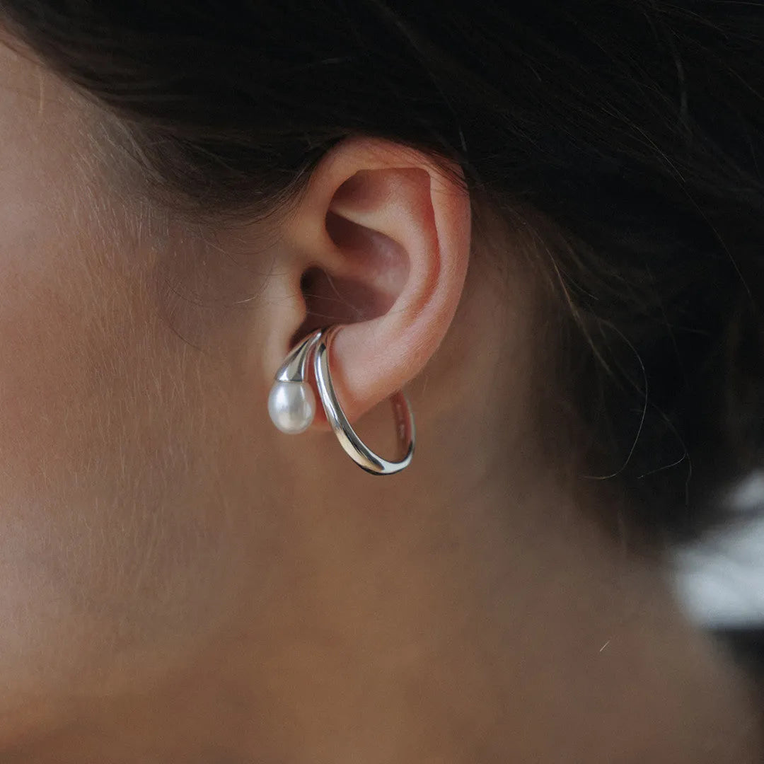 Geometric pearl ear bone clip 27mm x 19.5mm copper with 18K gold inlay in gold or silver