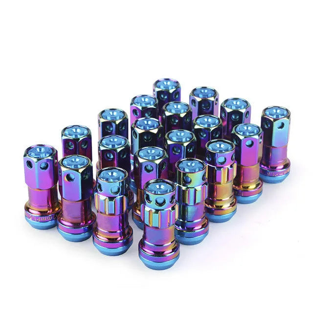 Forged aluminium wheel hub nuts in multiple colours with M12 thread for universal vehicle fitment