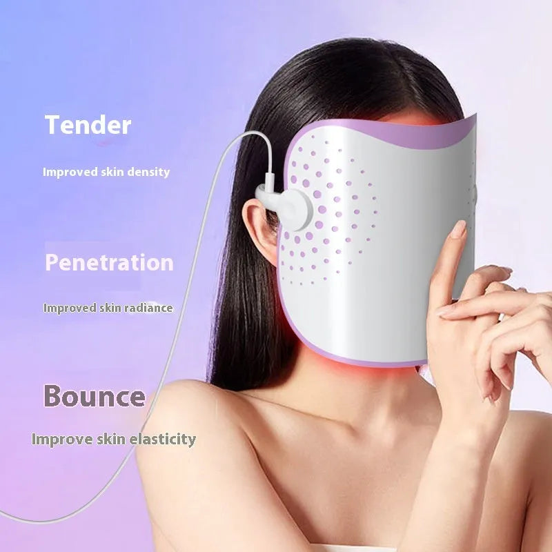 White and purple photon IPL beauty mask with plug-in power cable