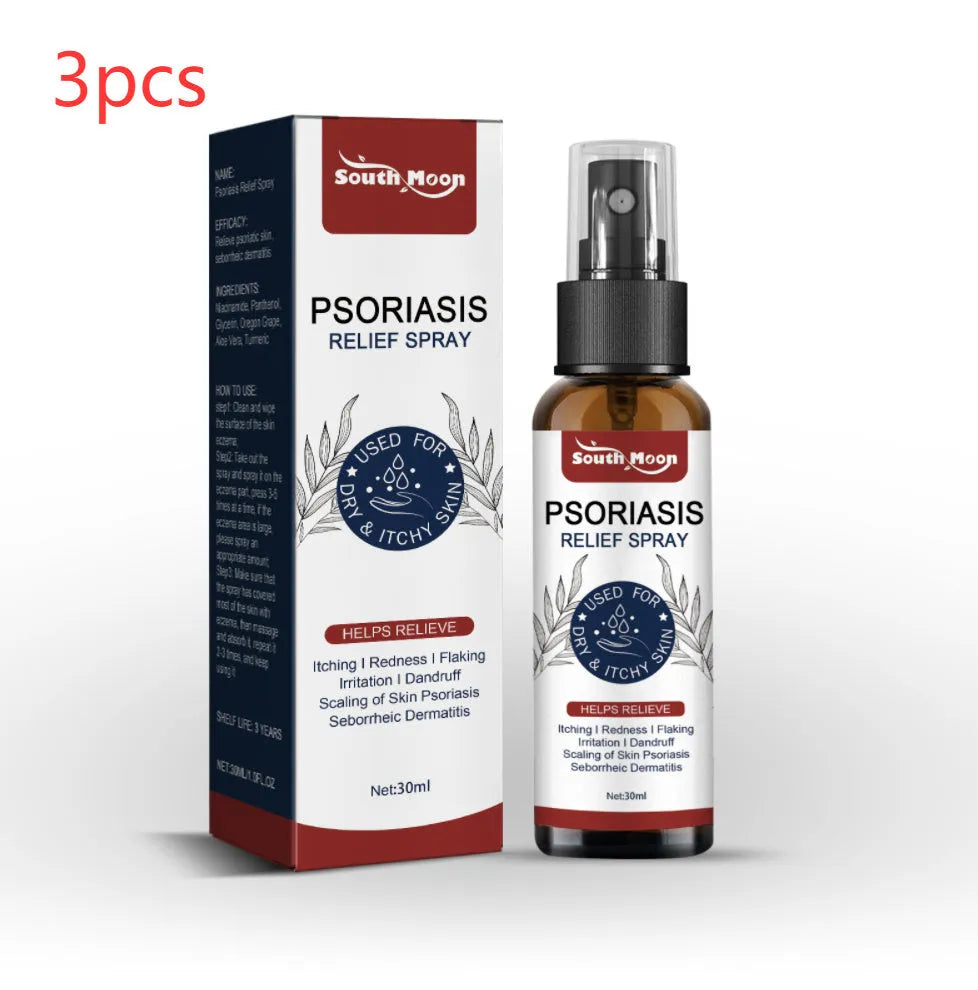 30ml bottle of clear body care spray with a pump nozzle for soothing dry skin.