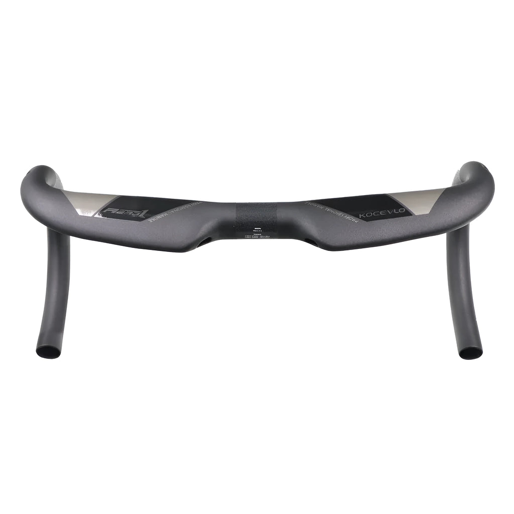 Matt carbon fibre road bicycle handlebar showing bent drop bar design
