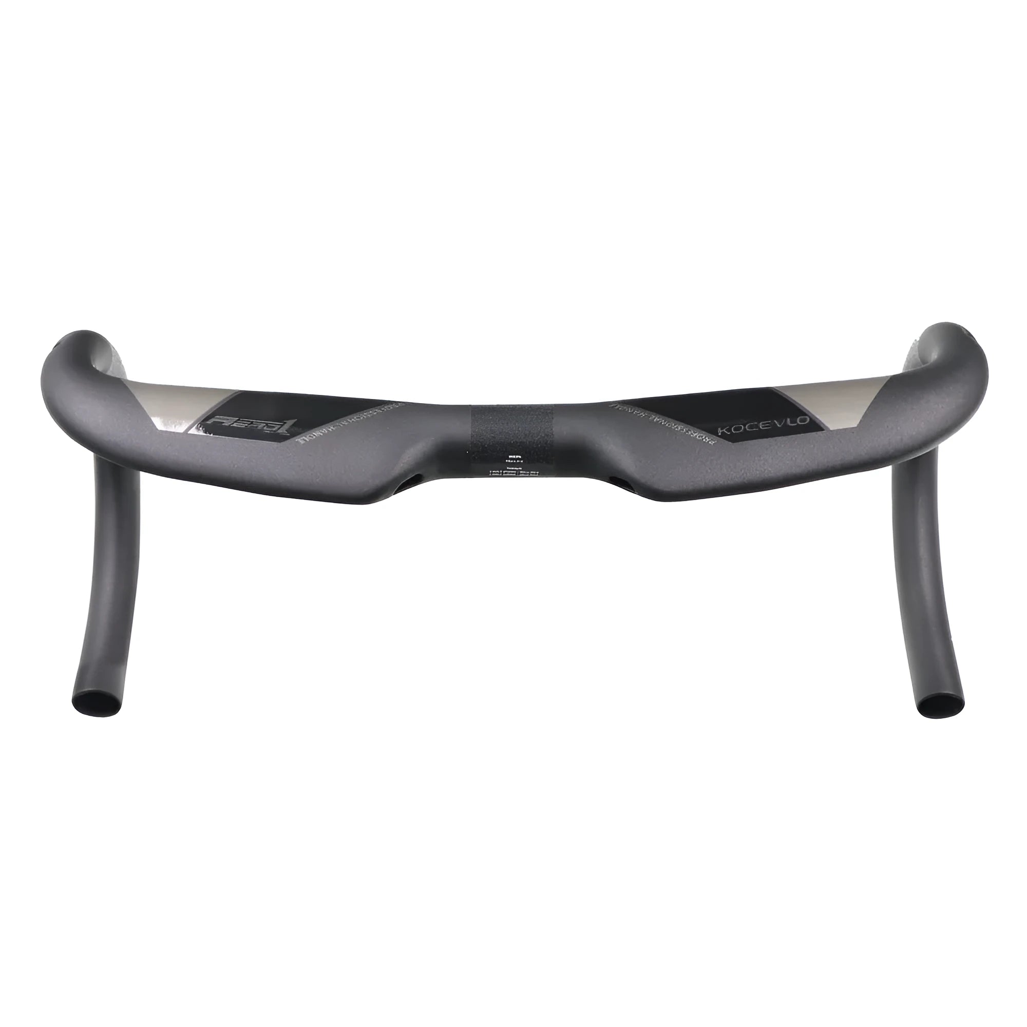 Matt carbon fibre road bicycle handlebar showing bent drop bar design