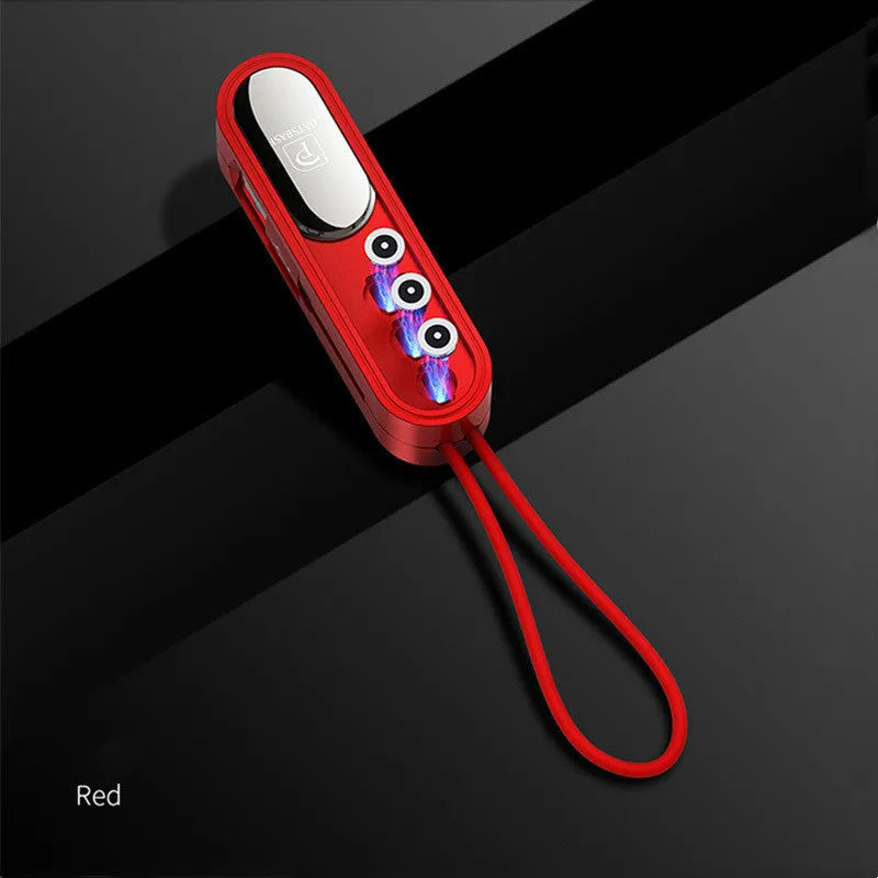 Magnetic three-in-one USB charging cable in 0.4 metre length showing black, white and red colour options
