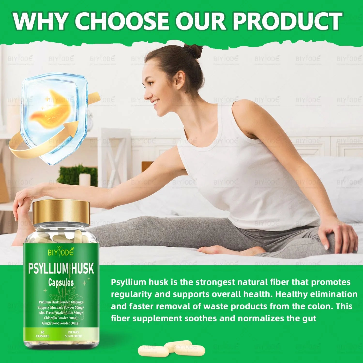 Bottle of 60 psyllium husk powder capsules fibre supplement