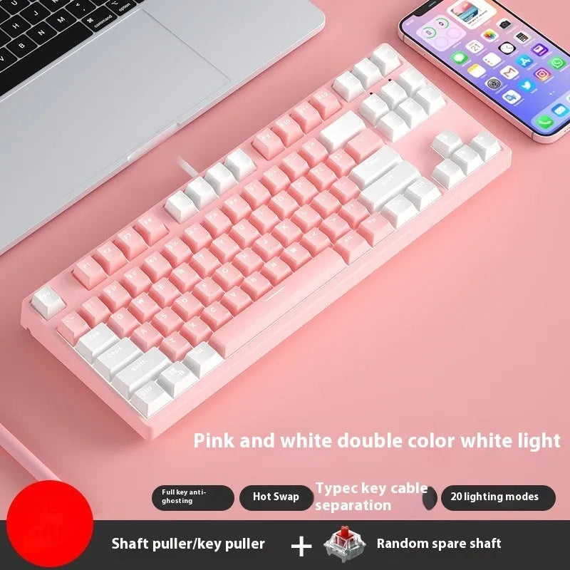 87-key wired mechanical keyboard with hot-swappable switches showing multiple colour combination options