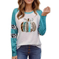 Sky blue Halloween pumpkin 3D print casual T-shirt with long sleeves and polyester fabric