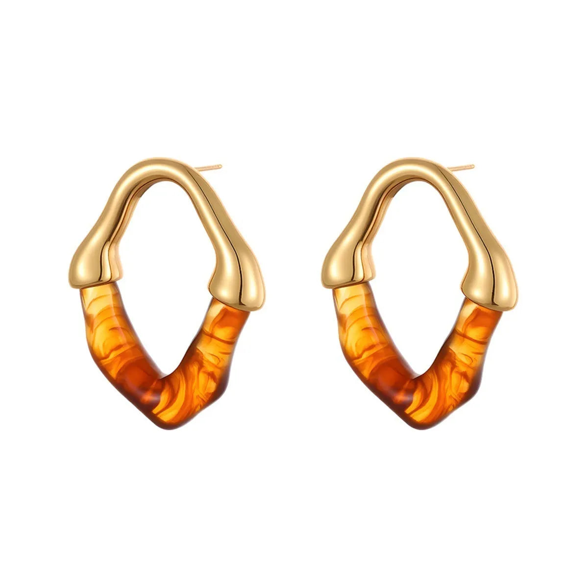 Resin stitching stainless steel earrings with 18K electroplated finish in pink, blue, green, white, and coffee colours