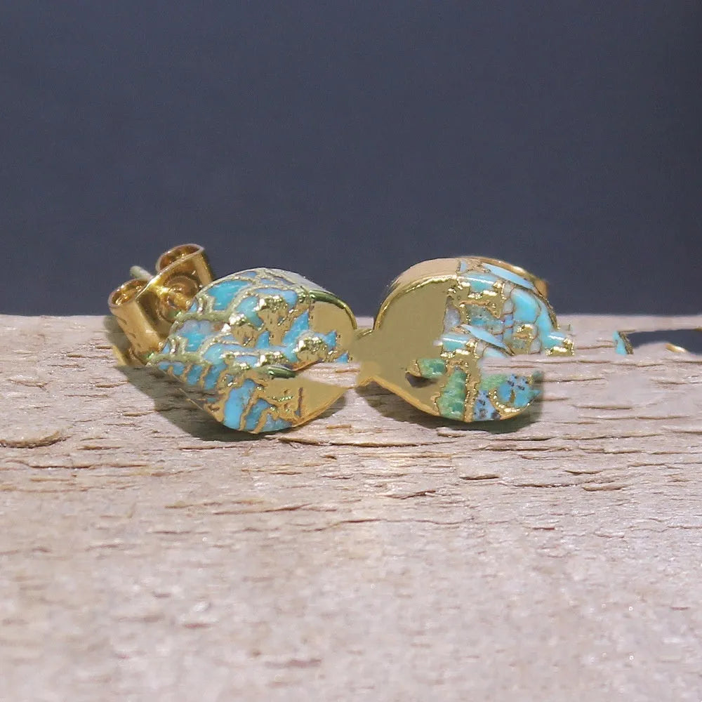 A pair of handmade natural stone bohemian stud earrings with an irregular geometric cut in colour ER1031.