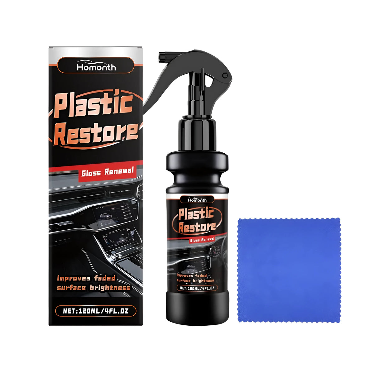 120ml automobile plastic repair agent bottle with towel for car dashboard and trim restoration