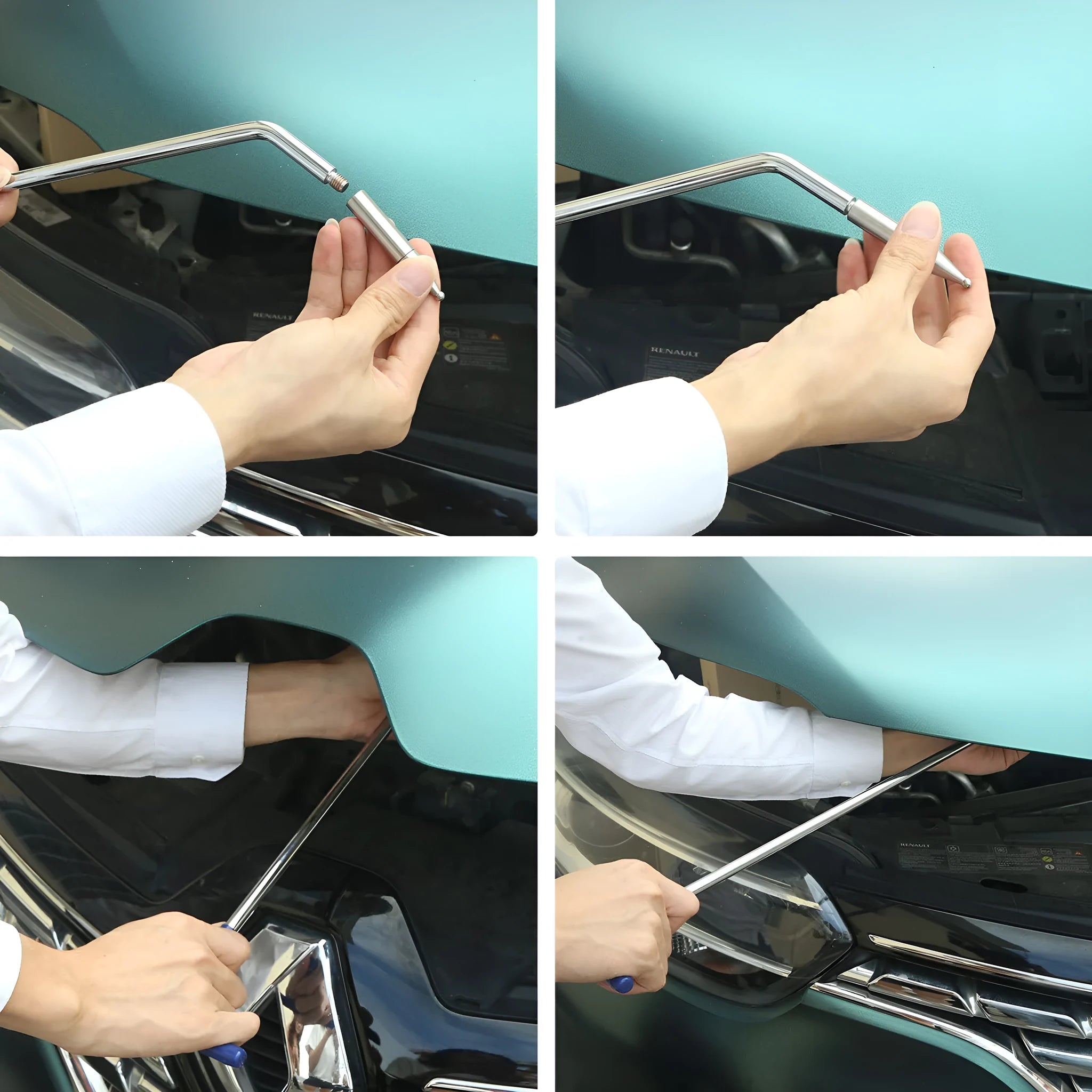 Three-piece car dent repair tool set with alloy steel construction for automotive body panel maintenance