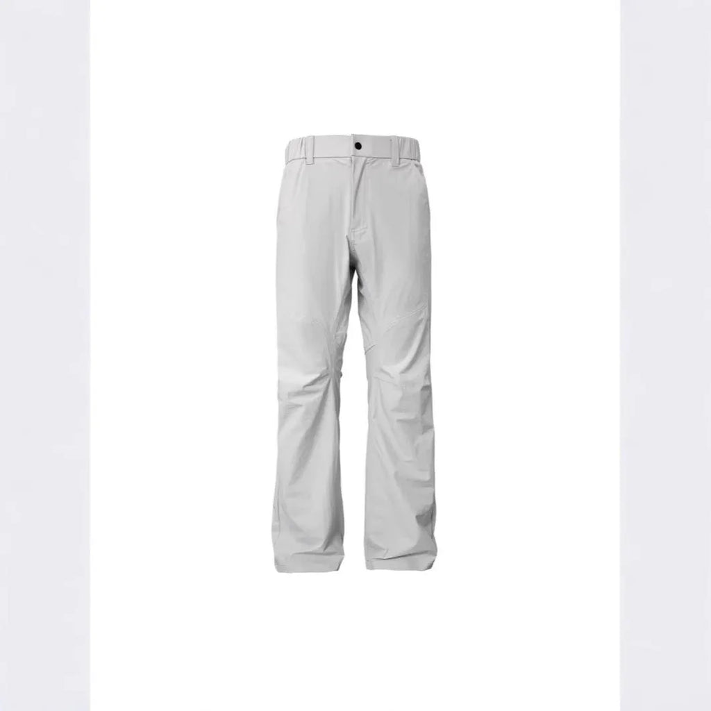 3D cut straight leg casual trousers with elastic waistband in dark grey colour