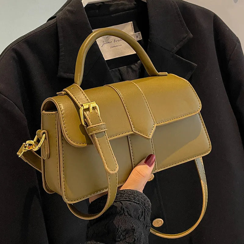 Women's beige PU leather messenger bag with sandwich pocket and file compartment