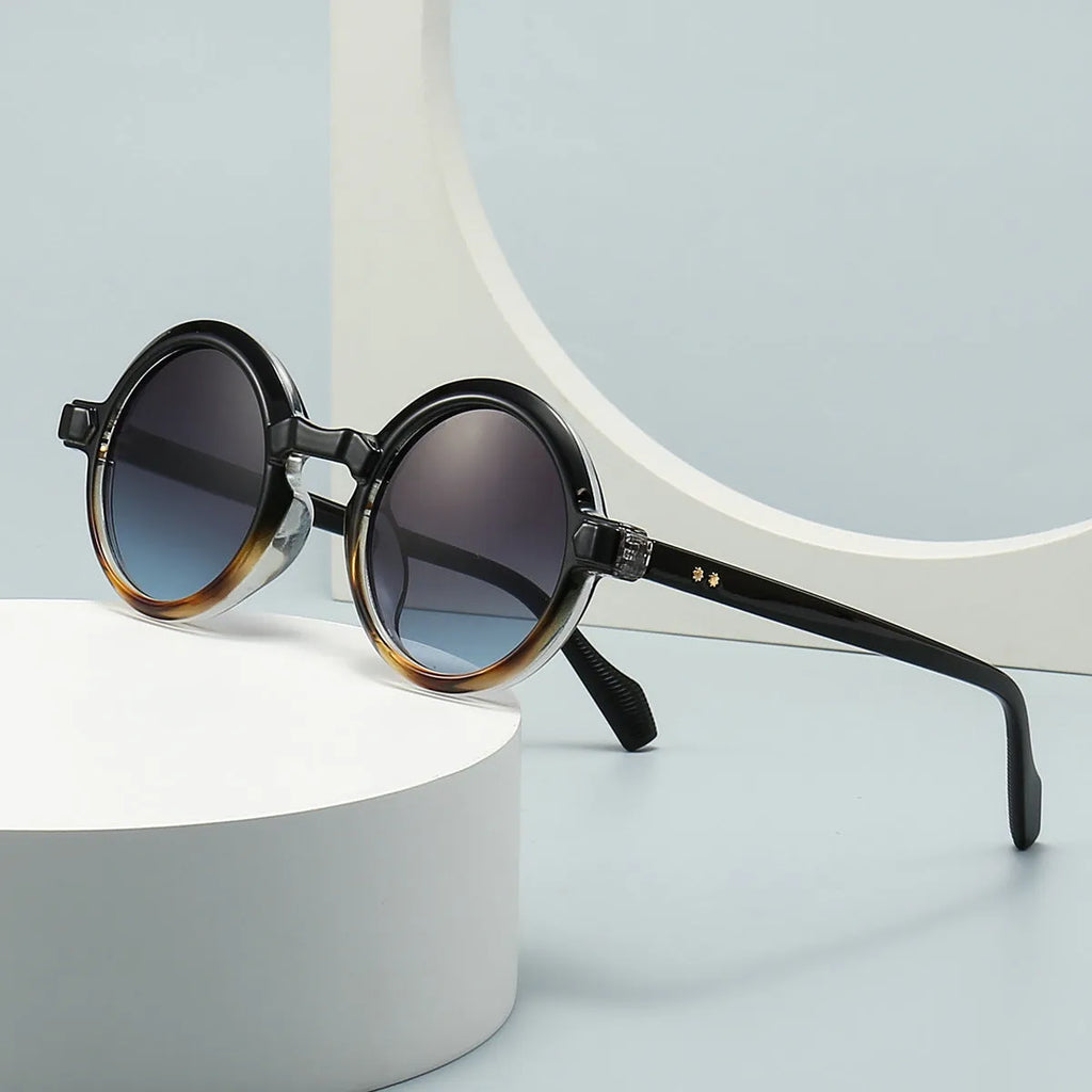 Round retro sunglasses with full-frame plastic design, UV400 lenses and C2 black frame double grey colour