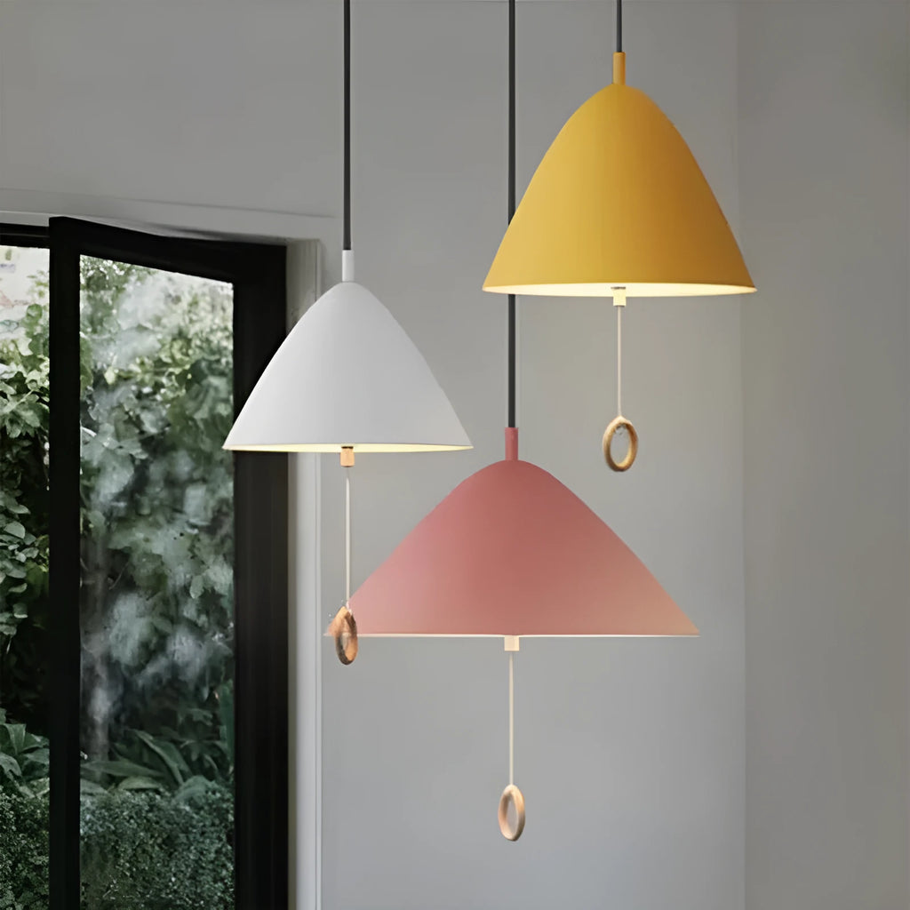 Nordic 220V pendant light for duplex and restaurant, shown in 40cm, 33cm and 27cm sizes with six colour options