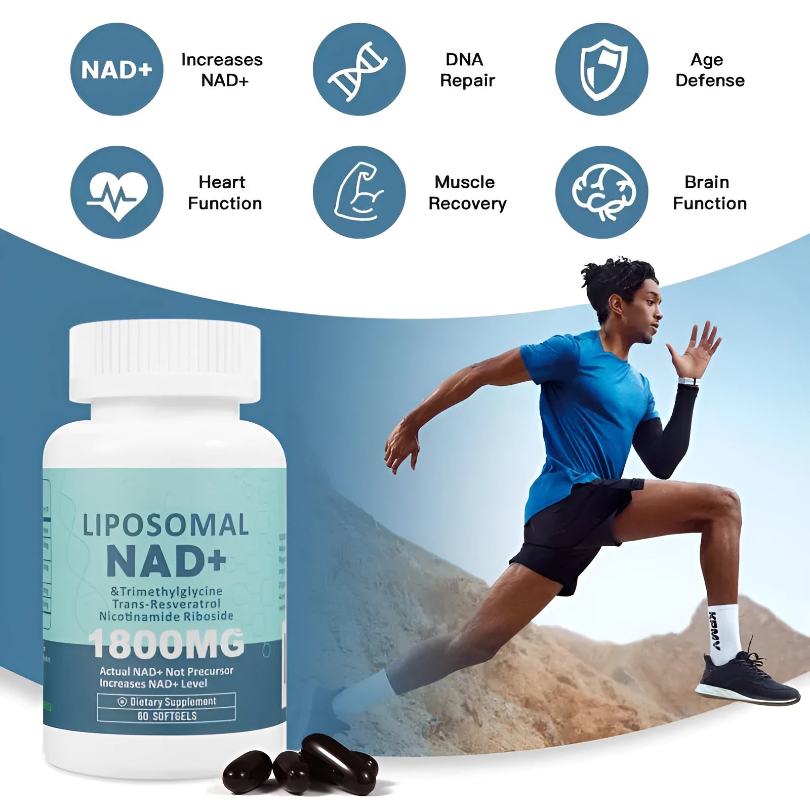 Bottle of nicotinamide mononucleotide NMN gel capsules dietary supplement