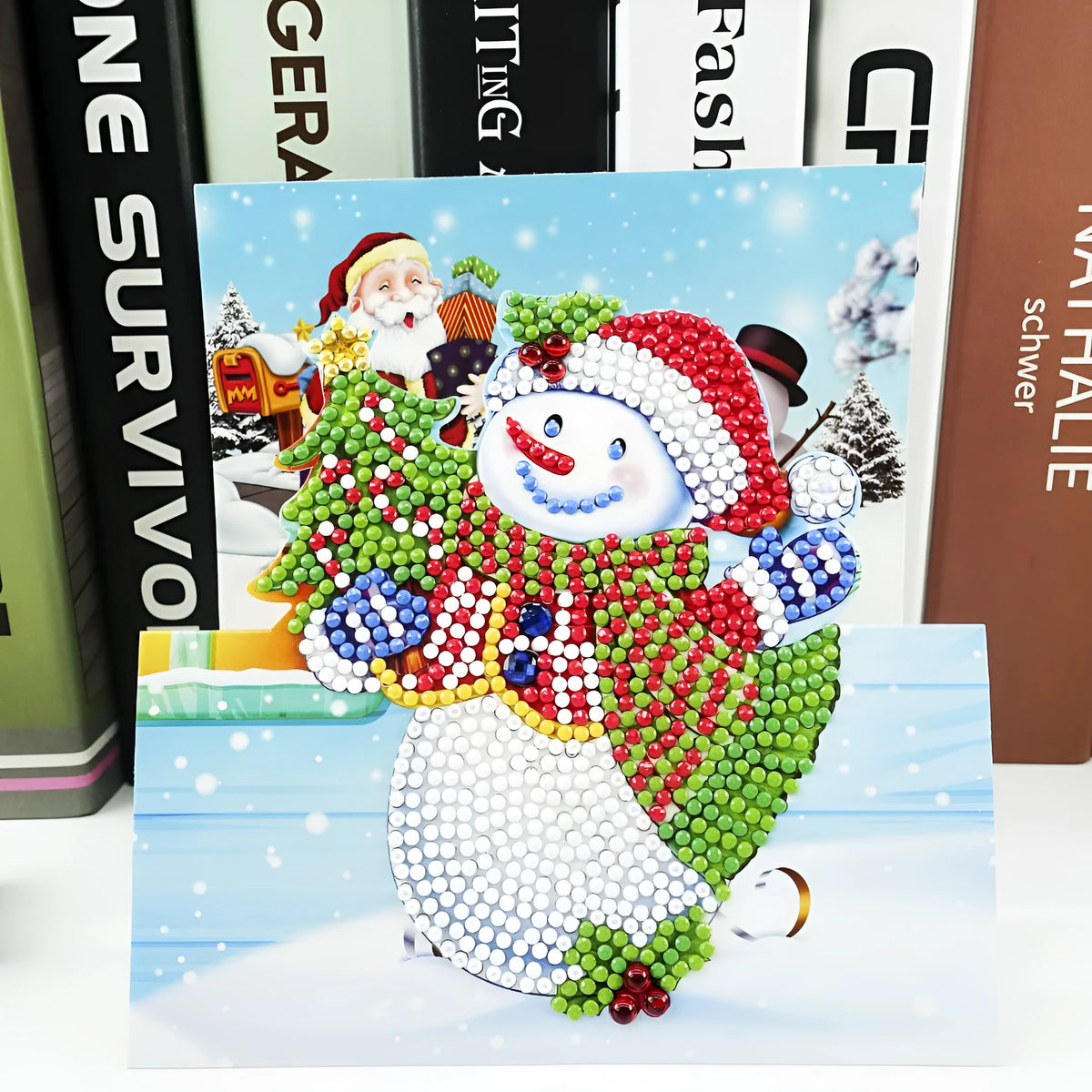 DIY diamond painting greeting cards, 5D cartoon design, folded size 15 x 15 cm, resin diamond and cardboard, 1 pair.