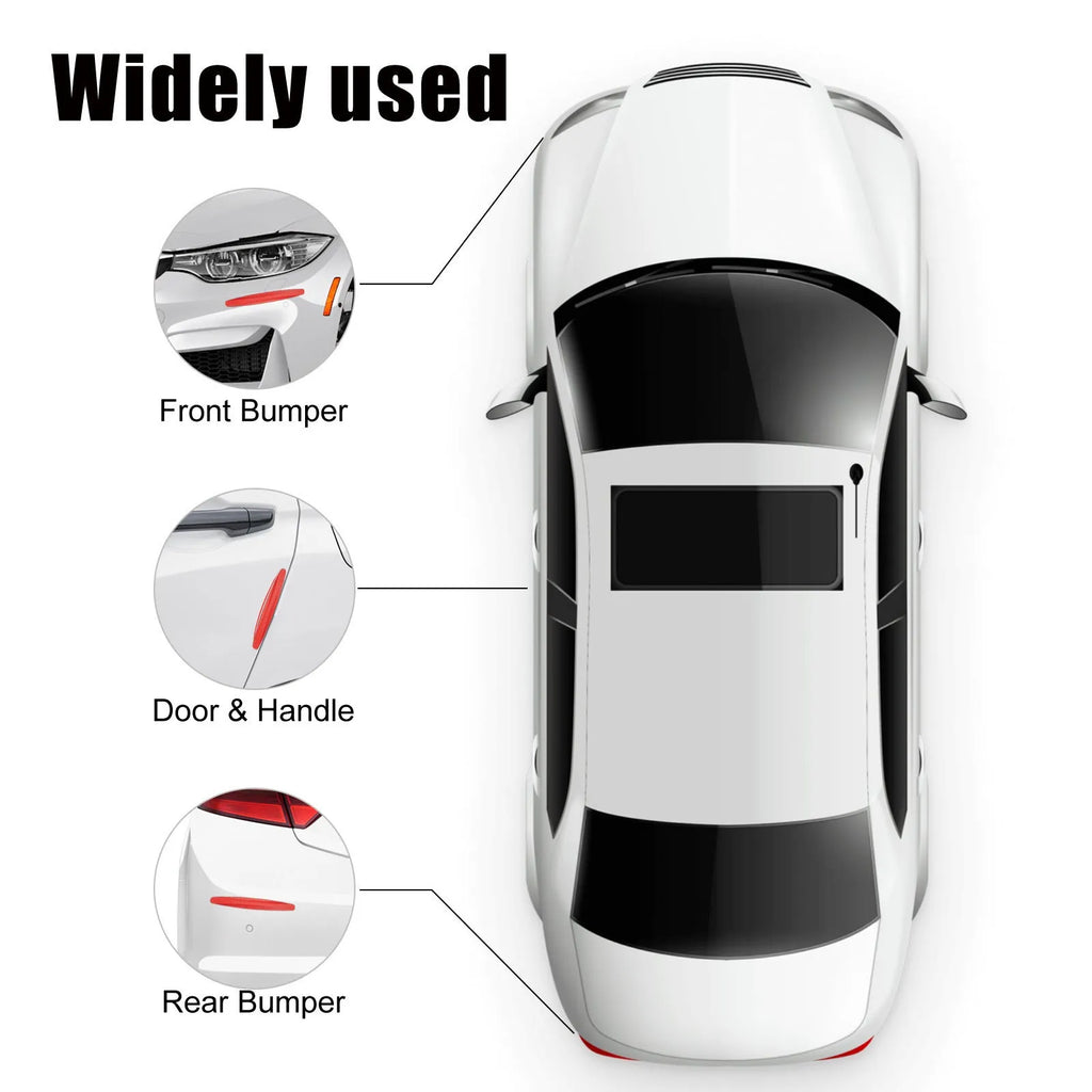 Four car anti-scratch strips, each 13cm x 1.5cm, made from polyvinyl chloride for car body protection.