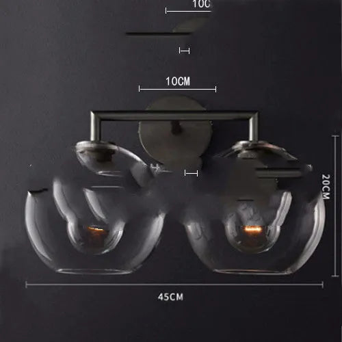 Wrought iron wall lamp with glass shade, E27 holder, gold bronze or black, for bedside or aisle.