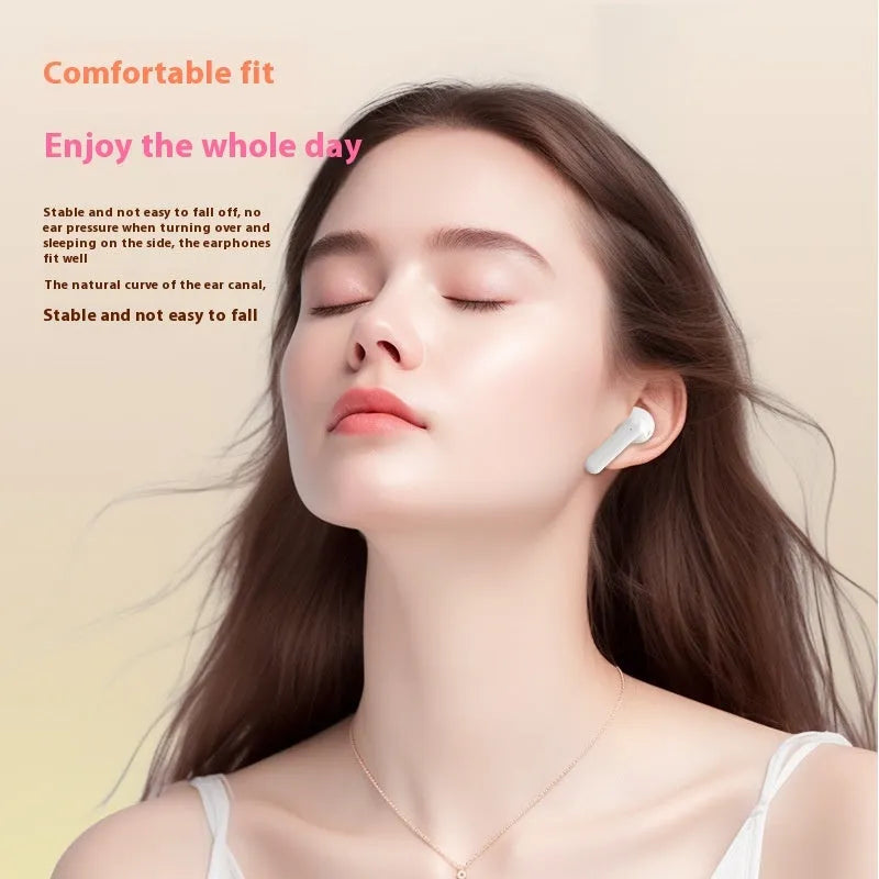 Wireless Bluetooth earbuds with noise reduction, plastic sports earplugs, available in black, white, or skin colour