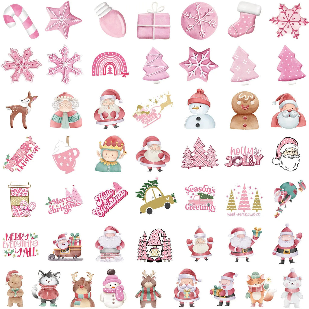 50 waterproof Christmas stickers with cute designs ranging 4-8cm for car phone decoration