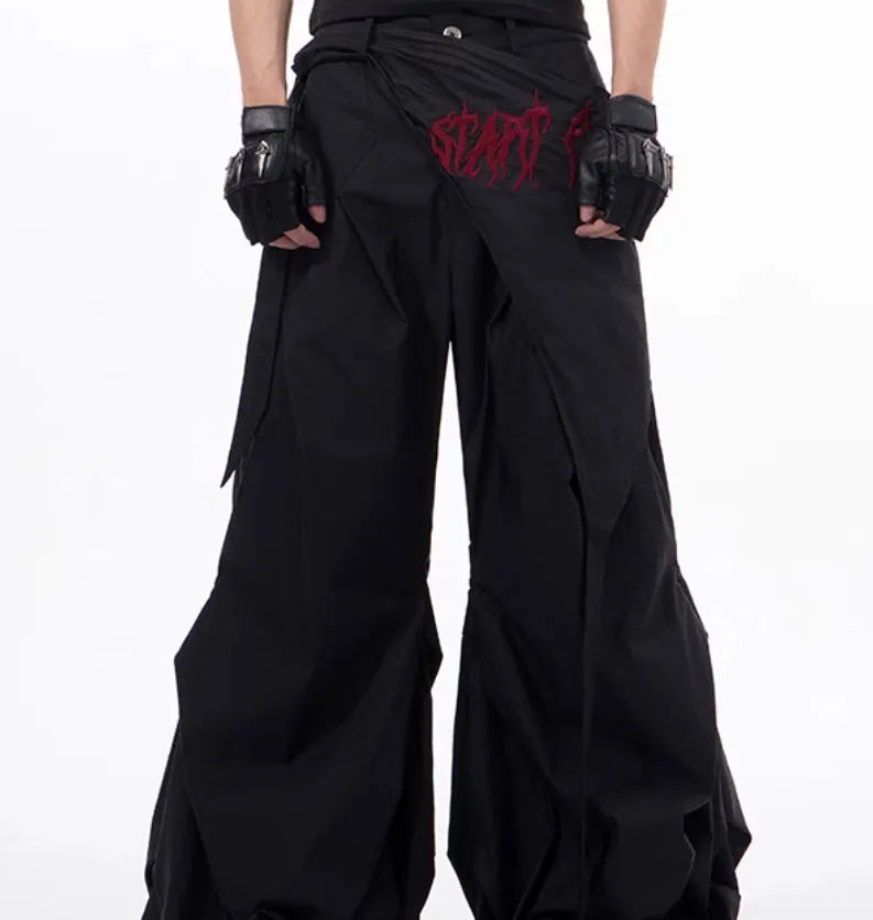 Boys black wide-leg trousers Korean style summer casual wear with solid pattern