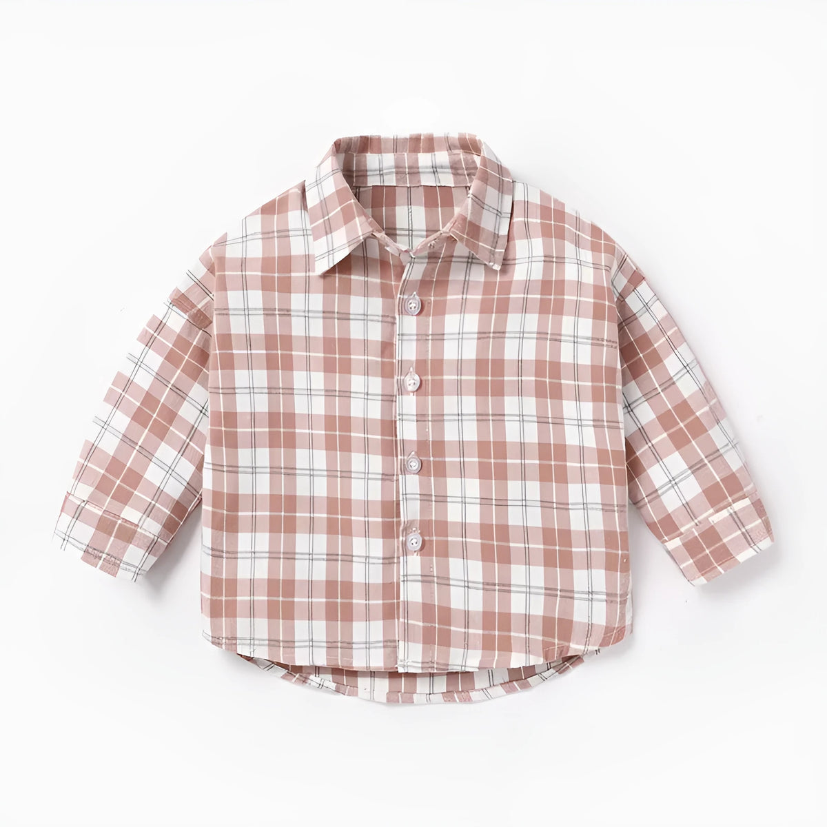 Boys' cotton lattice shirt with animal cartoon patterns in khaki, light blue, pink, and yellow colours