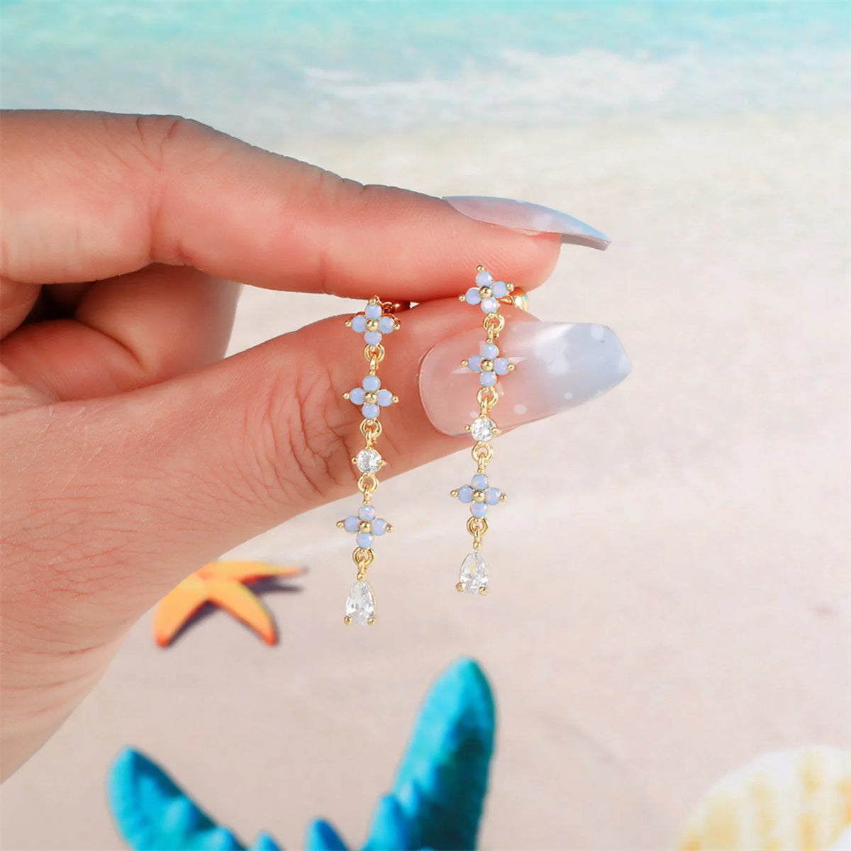 Korean-style tassel flower screw ball ear cartilage piercing brass floral ear stud in colour options