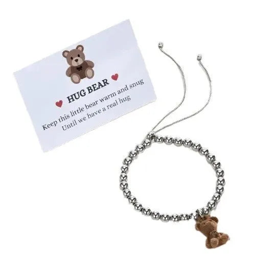 Handmade stainless steel unisex bracelet with cartoon bear girl design and diamond shape, BST-0132-Bear colour