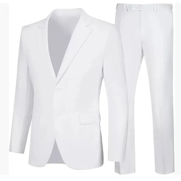 Viscose Slim Fit Wedding Dinner Suit Jacket and Trousers Set for Men, Black Navy Blue Wine Red Light Gray White, Asian Sizes M to 5XL with Sized- Up Advice for European and American Buyers, Two-Piece Coat and Trousers Formal Wear