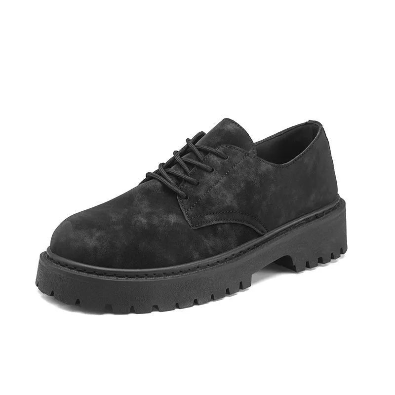 Men's black thick sole height increasing casual vulcanised shoes with buckle fastening and metal detail