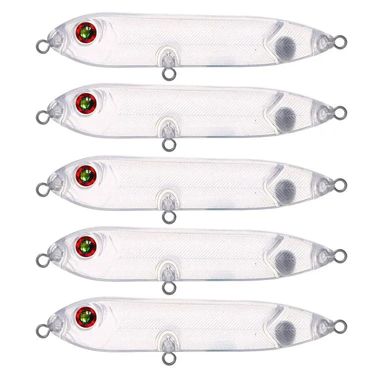 Transparent plastic DIY blank fishing lure body measuring 9.5cm long with a 7mm eye socket.