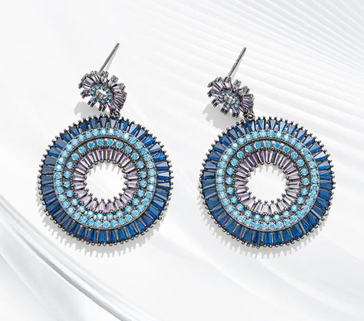 Rainbow hoop earrings for women in copper, 2.8cm x 3.8cm, shown in blue and pink