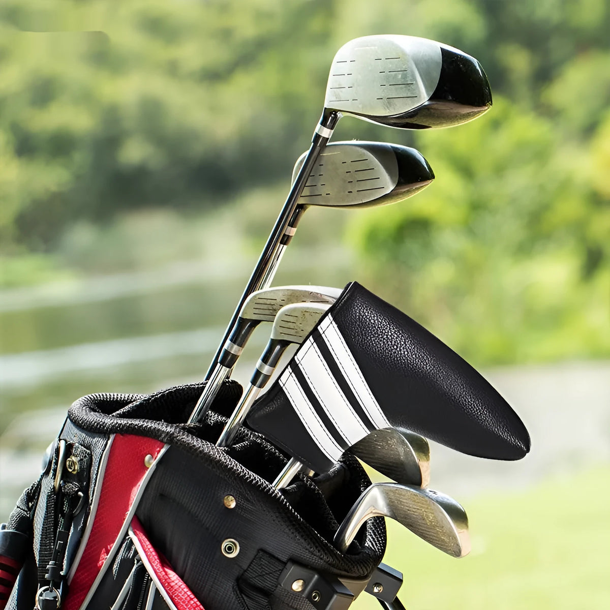 Black PU leather golf club head cover push rod sleeve case