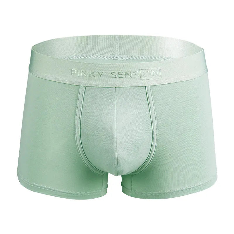 Men's solid colour cotton boxer shorts in black, white, silver grey and light green.