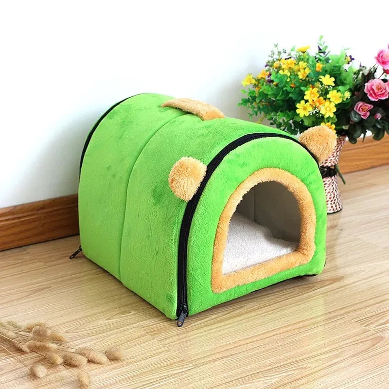Soft thick suede fabric pet kennel cat litter cover in brown geometric pattern with elastic stretch fit