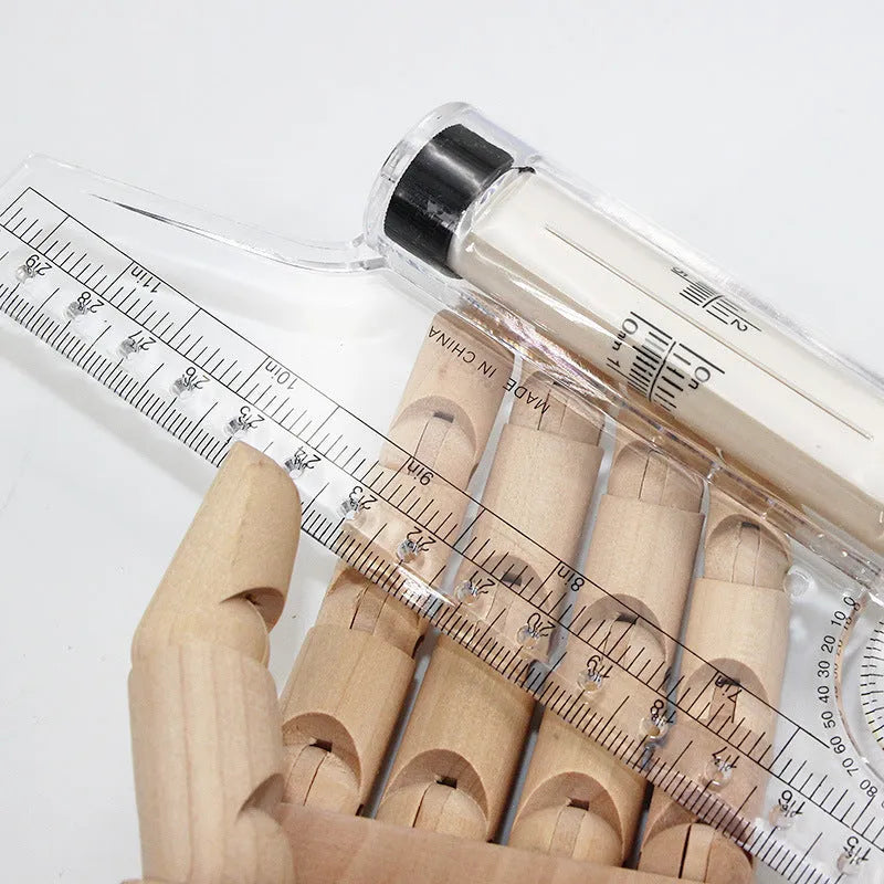 30cm plastic rolling ruler with calibrated rollers, angle and arc rapporteur, and magnifying glass