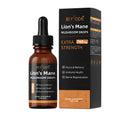 Organic liquid lions mane mushroom extract drop supplement in a glass bottle with dropper