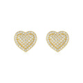 Golden heart-shaped moissanite stud earrings on a 925 sterling silver post.
