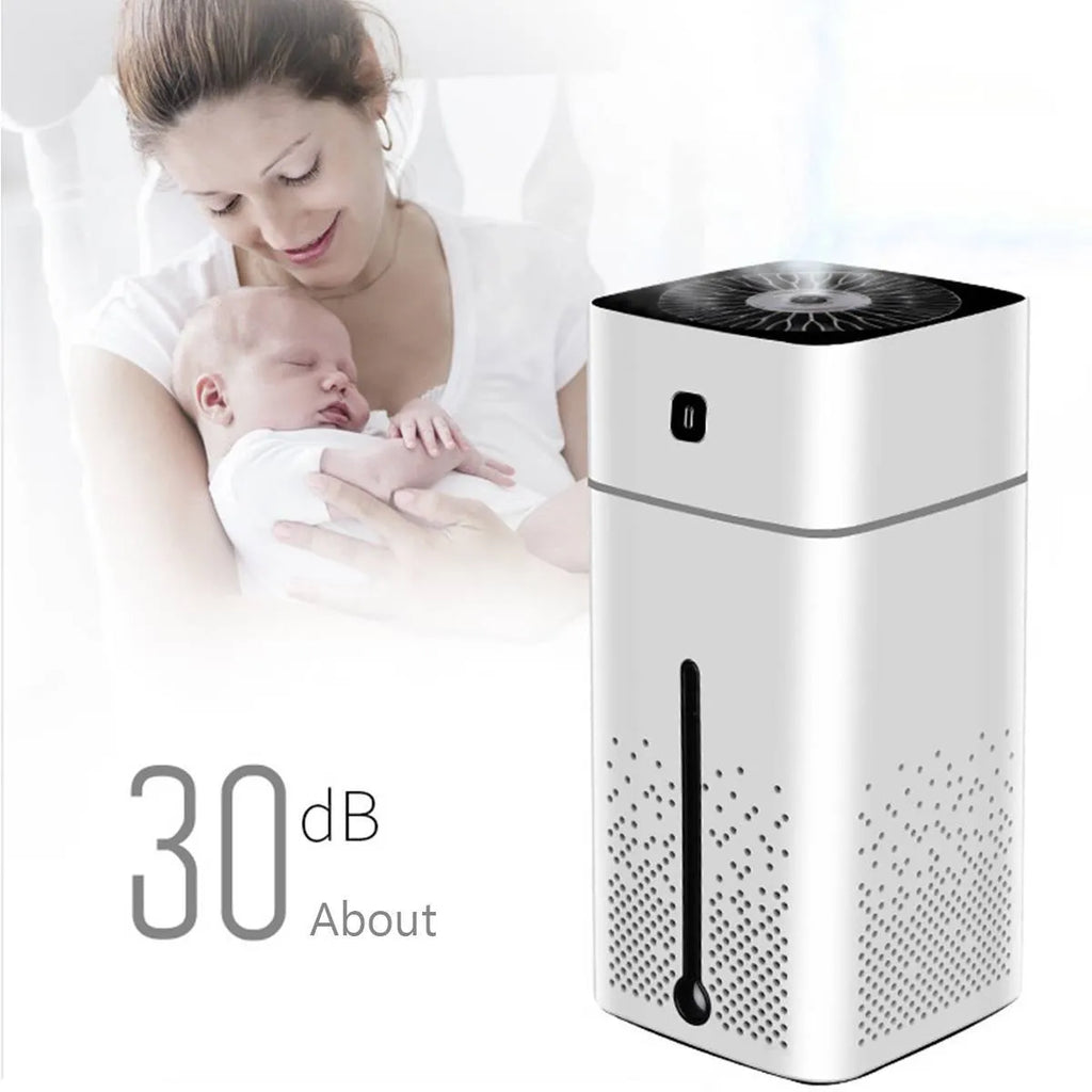 Black and white desktop humidifier with 1000ml capacity and USB interface for home office use