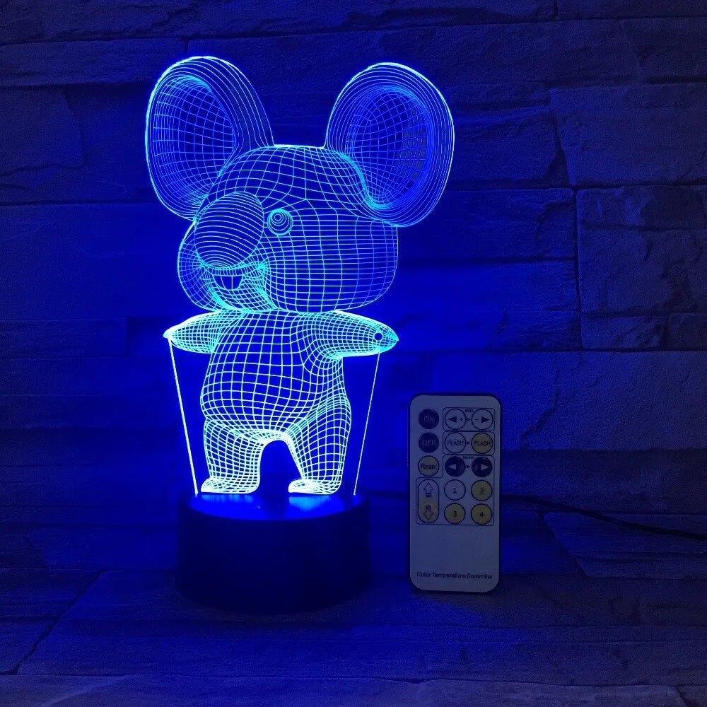 Black koala LED night light with seven colour modes including red, green, blue, yellow, purple, and white