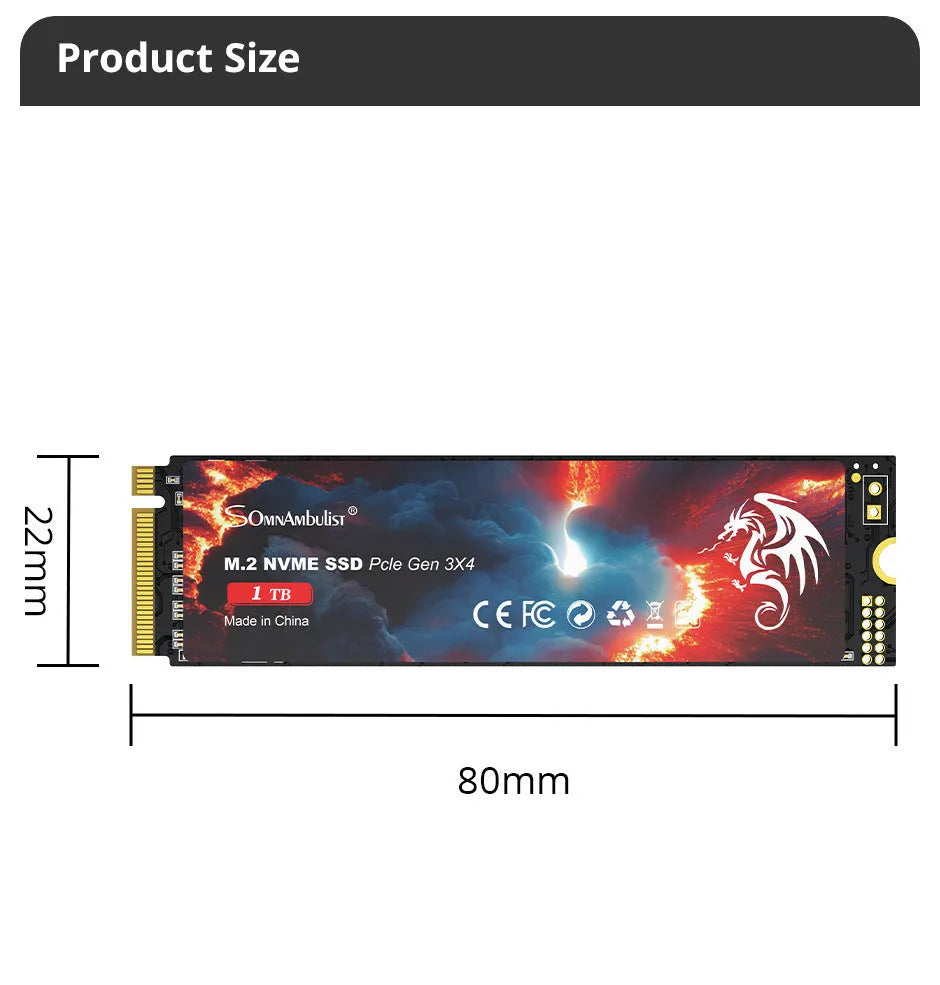 M.2 NVMe Solid State Drive for desktop computers with PCIe 3.0 interface.