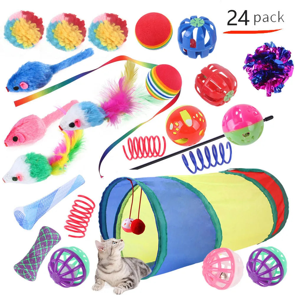 Plastic cat channel toy set with single and double layer options and random colour accessories for indoor cats